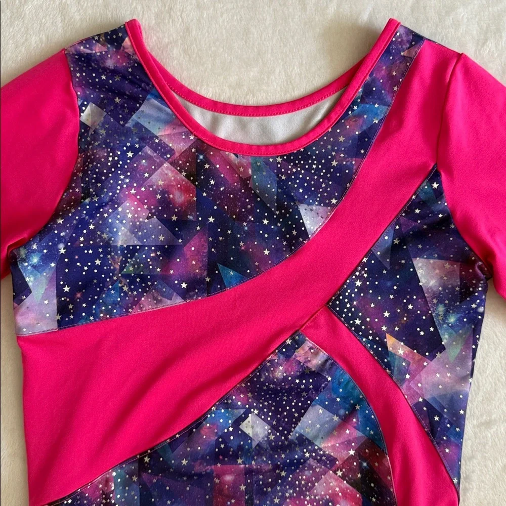 Danskin Now | Geo Galaxy Print Gymnastics Dance Long Sleeve Leotard (L 10/12)